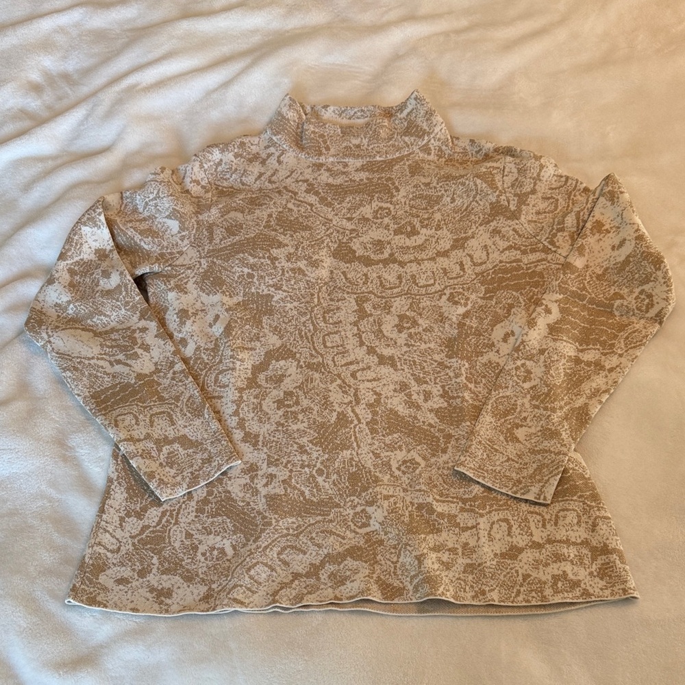 Chico’s Gold & Cream Metallic Mock Neck Sweater